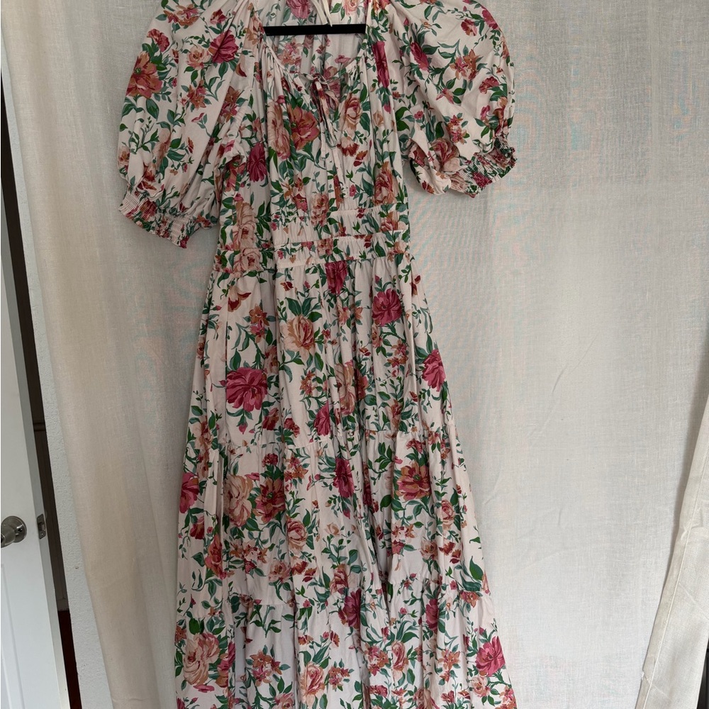 Anthropologie Floral Maxi Dress in White, Pink, Green